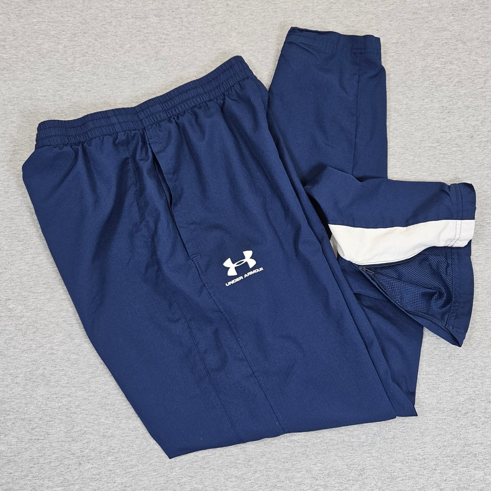 Under Armour Mens Loose Fit Mesh Lined Track Pants Navy Blue White Size Medium